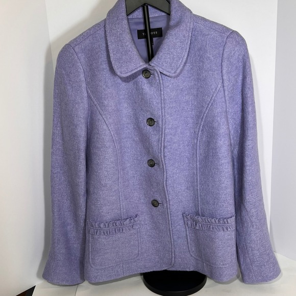 Talbots Women's Purple Wool Blend Button Front Ruffle Pocket Jacket - Picture 1 of 9